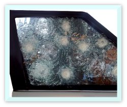 armoured bulletproof car glass after being shot